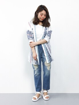 「Another Edition（アナザーエディション）のアイテム（シャツワンピース）」を使った、ぽんさん（レディース・158cm）の夏コーディネート