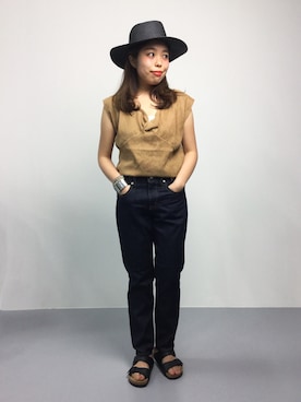 「L.H.P（エルエイチピー）のアイテム（帽子）」を使った、ぽんさん（レディース・158cm）の夏コーディネート