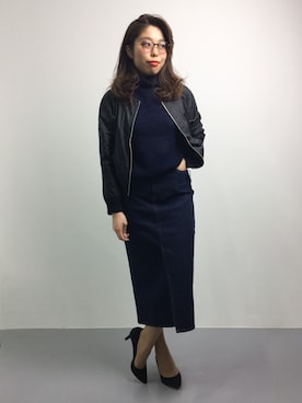 「ノースリーブニット」｜「アイテム（ブルゾン）」を使った、ぽんさん（レディース・158cm）の夏コーディネート