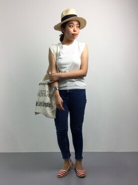 「TODAYFUL（トゥデイフル）のVintageトートバッグ（トートバッグ）」を使った、ぽんさん（レディース・158cm）の夏コーディネート