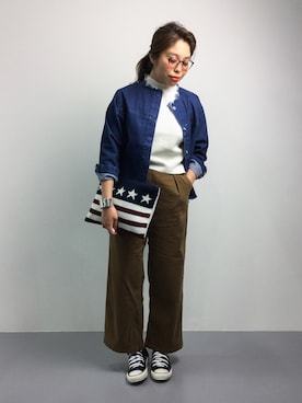 「星条旗」｜「アイテム（デニムジャケット）」を使った、ぽんさん（レディース・158cm）の夏コーディネート