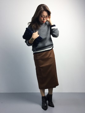 「キャメルスカート」｜「アイテム（ブーツ）」を使った、ぽんさん（レディース・158cm）の秋コーディネート