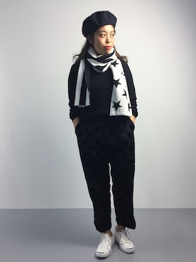 「星条旗」｜「アイテム（ハンチング/ベレー帽）」を使った、ぽんさん（レディース・158cm）の秋コーディネート