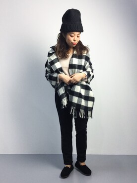 「リブニット」｜「アイテム（モカシン/デッキシューズ）」を使った、ぽんさん（レディース・158cm）の秋コーディネート