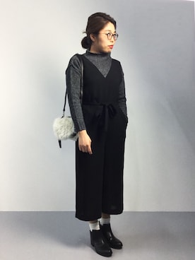 「白ソックス」｜「アイテム（つなぎ/オールインワン）」を使った、ぽんさん（レディース・158cm）の秋コーディネート