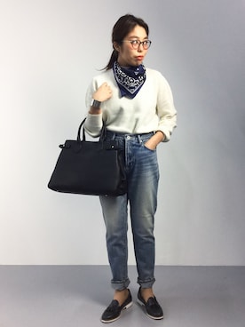 「クルーネック」｜「アイテム（財布/小物）」を使った、ぽんさん（レディース・158cm）の秋コーディネート