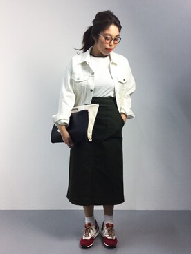 「カーキスカート」｜「アイテム（その他アウター）」を使った、ぽんさん（レディース・158cm）の秋コーディネート