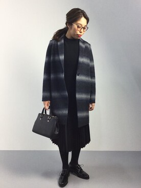 「クルーネック」｜「アイテム（チェスターコート）」を使った、ぽんさん（レディース・158cm）の秋コーディネート
