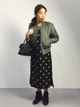 「ボストンバッグ」｜「アイテム（MA-1）」を使った、ぽんさん（レディース・158cm）の秋コーディネート