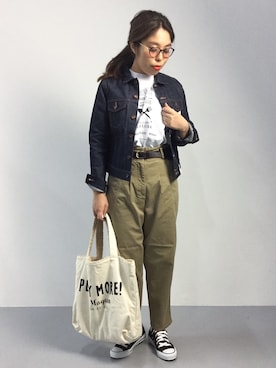 「リバーシブル」｜「アイテム（デニムジャケット）」を使った、ぽんさん（レディース・158cm）の秋コーディネート