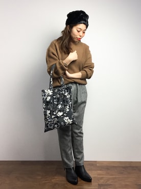 「ツイードパンツ」｜「アイテム（帽子）」を使った、ぽんさん（レディース・158cm）の秋コーディネート