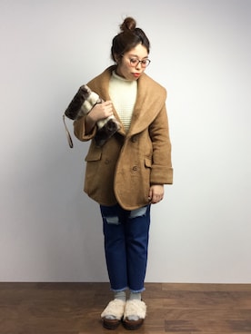 「シャギー」｜「アイテム（ステンカラーコート）」を使った、ぽんさん（レディース・158cm）の秋コーディネート