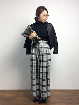 「STUDIOUS（ステュディオス）のアイテム（ライダースジャケット）」を使った、ぽんさん（レディース・158cm）の冬コーディネート