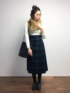 「タータンチェック」｜ぽんさん（レディース・158cm）の冬コーディネート