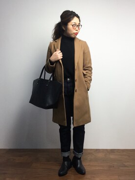 「ウエストイン」｜「アイテム（チェスターコート）」を使った、ぽんさん（レディース・158cm）の冬コーディネート