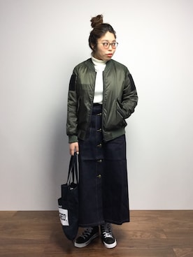 「ハイネックニット」｜「アイテム（レインシューズ）」を使った、ぽんさん（レディース・158cm）の冬コーディネート