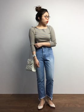 「goocy（グースィー）のアイテム（デニムパンツ）」を使った、ぽんさん（レディース・158cm）の冬コーディネート