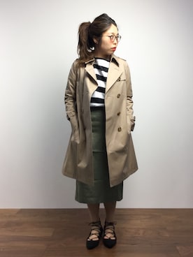 「ポニーテール」｜「アイテム（トレンチコート）」を使った、ぽんさん（レディース・158cm）の冬コーディネート