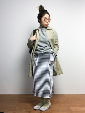 「ボーダースカート」｜「アイテム（その他アウター）」を使った、ぽんさん（レディース・158cm）の冬コーディネート