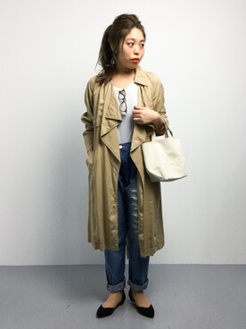 「インディゴデニム」｜「アイテム（トレンチコート）」を使った、ぽんさん（レディース・158cm）の冬コーディネート