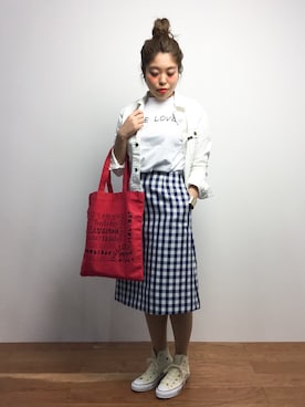 「Aラインスカート」｜「アイテム（デニムジャケット）」を使った、ぽんさん（レディース・158cm）の冬コーディネート