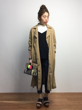 「フリンジバッグ」｜「アイテム（トレンチコート）」を使った、ぽんさん（レディース・158cm）の冬コーディネート