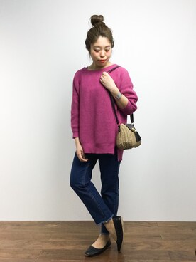 「Ameri（アメリ）のアイテム（デニムパンツ）」を使った、ぽんさん（レディース・158cm）の春コーディネート