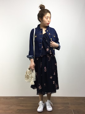 「FIG&VIPER（フィグアンドバイパー）のアイテム（デニムジャケット）」を使った、ぽんさん（レディース・158cm）の春コーディネート