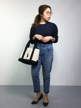 「テーパードデニム」｜ぽんさん（レディース・158cm）の春コーディネート