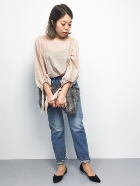 「TODAYFUL（トゥデイフル）のJAKE'sデニム（デニムパンツ）」を使った、ぽんさん（レディース・158cm）の秋コーディネート