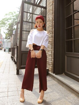 「asos（エイソス）のアイテム（ハット、レッド系）」を使った、nanjeong Leeさん（レディース・157cm）の夏コーディネート