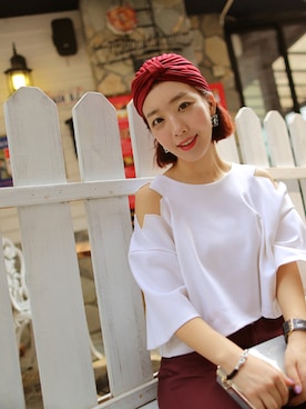 「asos（エイソス）のアイテム（ハット、レッド系）」を使った、nanjeong Leeさん（レディース・157cm）の夏コーディネート