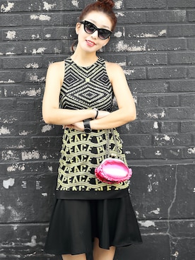 「GREYHOUND（グレイハウンド）のGREYHOUND（タンクトップ、ブラック系）」を使った、nanjeong Leeさん（レディース・157cm）の夏コーディネート