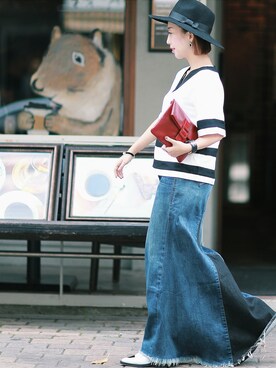 「thefifthlableのアイテム（Tシャツ/カットソー、ホワイト系）」を使った、nanjeong Leeさん（レディース・157cm）の秋コーディネート