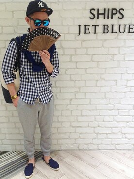 「SHIPS JET BLUE（シップスジェットブルー）のアイテム（その他シューズ）」を使った、西川さん（メンズ・174cm）の春コーディネート