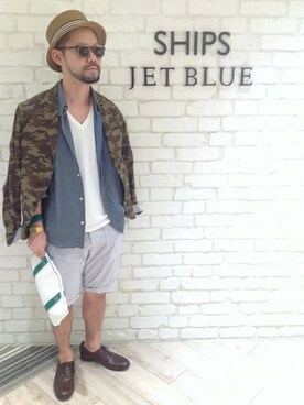 「SHIPS JET BLUE（シップスジェットブルー）のアイテム（その他シューズ）」を使った、西川さん（メンズ・174cm）の春コーディネート