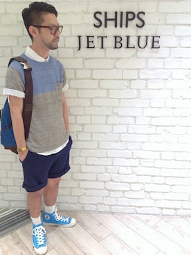 「SHIPS JET BLUE（シップスジェットブルー）のアイテム（ファッション雑貨）」を使った、西川さん（メンズ・174cm）の夏コーディネート