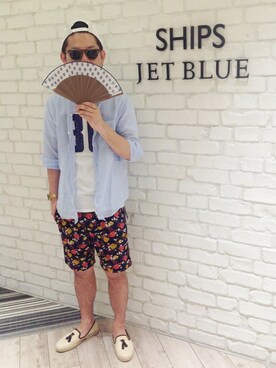 「SHIPS JET BLUE（シップスジェットブルー）のアイテム（その他シューズ）」を使った、西川さん（メンズ・174cm）の夏コーディネート