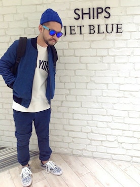 「SHIPS JET BLUE（シップスジェットブルー）のアイテム（ミリタリージャケット）」を使った、西川さん（メンズ・174cm）の秋コーディネート