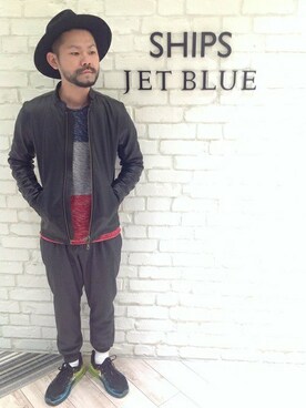 「SHIPS JET BLUE（シップスジェットブルー）のアイテム（ライダースジャケット）」を使った、西川さん（メンズ・174cm）の冬コーディネート