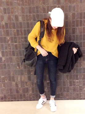 「JEANASIS（ジーナシス）のDENIMシルキースキニーパンツ/715842 （デニムパンツ）」を使った、AIKAさん（レディース・158cm）の冬コーディネート