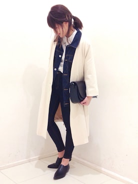 「JEANASIS（ジーナシス）のDENIMシルキースキニーパンツ/715842 （デニムパンツ）」を使った、AIKAさん（レディース・158cm）の冬コーディネート