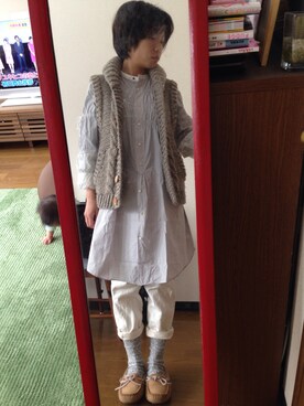「ペインターパンツ」｜「アイテム（モカシン/デッキシューズ）」を使った、fukumorihiromiさん（レディース・149cm）の冬コーディネート