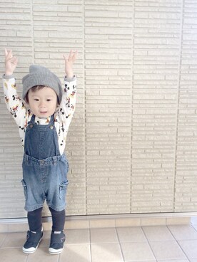 「COMME CA DU MODE（コムサデモード）のアイテム（サロペット/オーバーオール）」を使った、あおママ☺︎＊さん（キッズ・80cm）の冬コーディネート