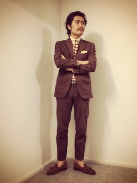 「BROWN」｜「アイテム（その他シューズ）」を使った、Jun Uさん（メンズ・170cm）の冬コーディネート