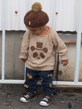「Mini Rodini（ミニロディーニ）のアイテム（スウェット）」を使った、shumanさん（キッズ・80cm）の秋コーディネート
