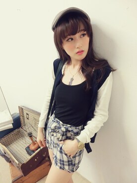 「アイテム（ノーカラージャケット）」を使った、朱綺綺さん（レディース・162cm・20代）の夏コーディネート