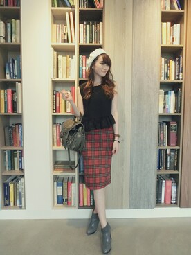 「skirt」｜「アイテム（ブーティ）」を使った、朱綺綺さん（レディース・162cm）の秋コーディネート