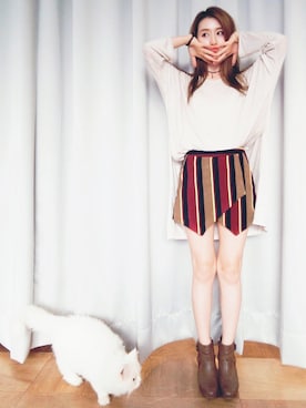 「LOVE」｜「アイテム（ブーティ）」を使った、朱綺綺さん（レディース・162cm）の秋コーディネート
