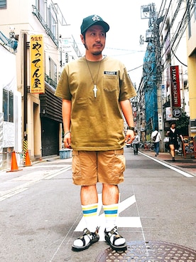 「AVIREX（アヴィレックス）のアイテム（パンツ）」を使った、MITACHIさん（メンズ・160cm）の夏コーディネート